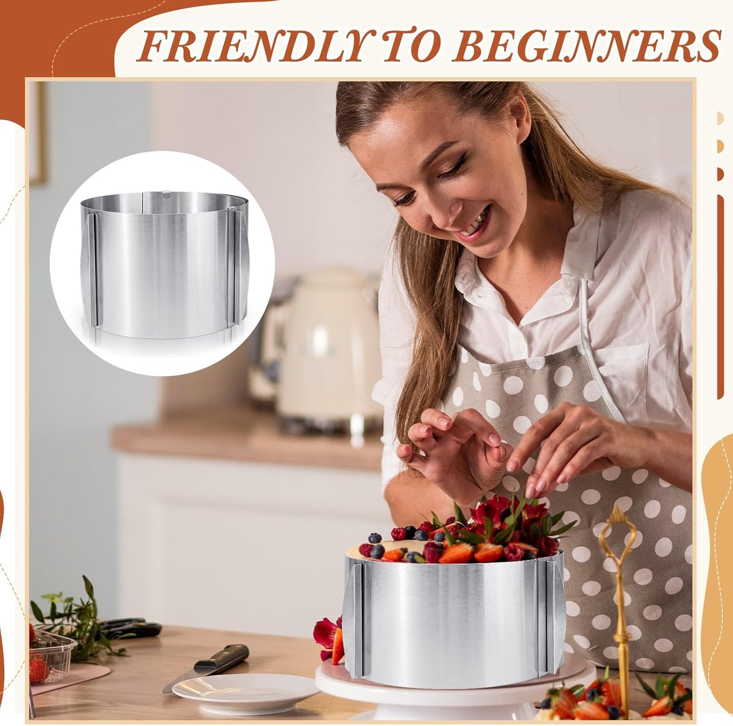 Hushee Cake Mold 15 cm High, 6 to 12'' Adjustable Ring Cake Baking Supplies Rings Round Stainless Steel Decorating Bakeware Tools with Scaling for Mousse Baking Dessert Making(1 Piece,8 cm)