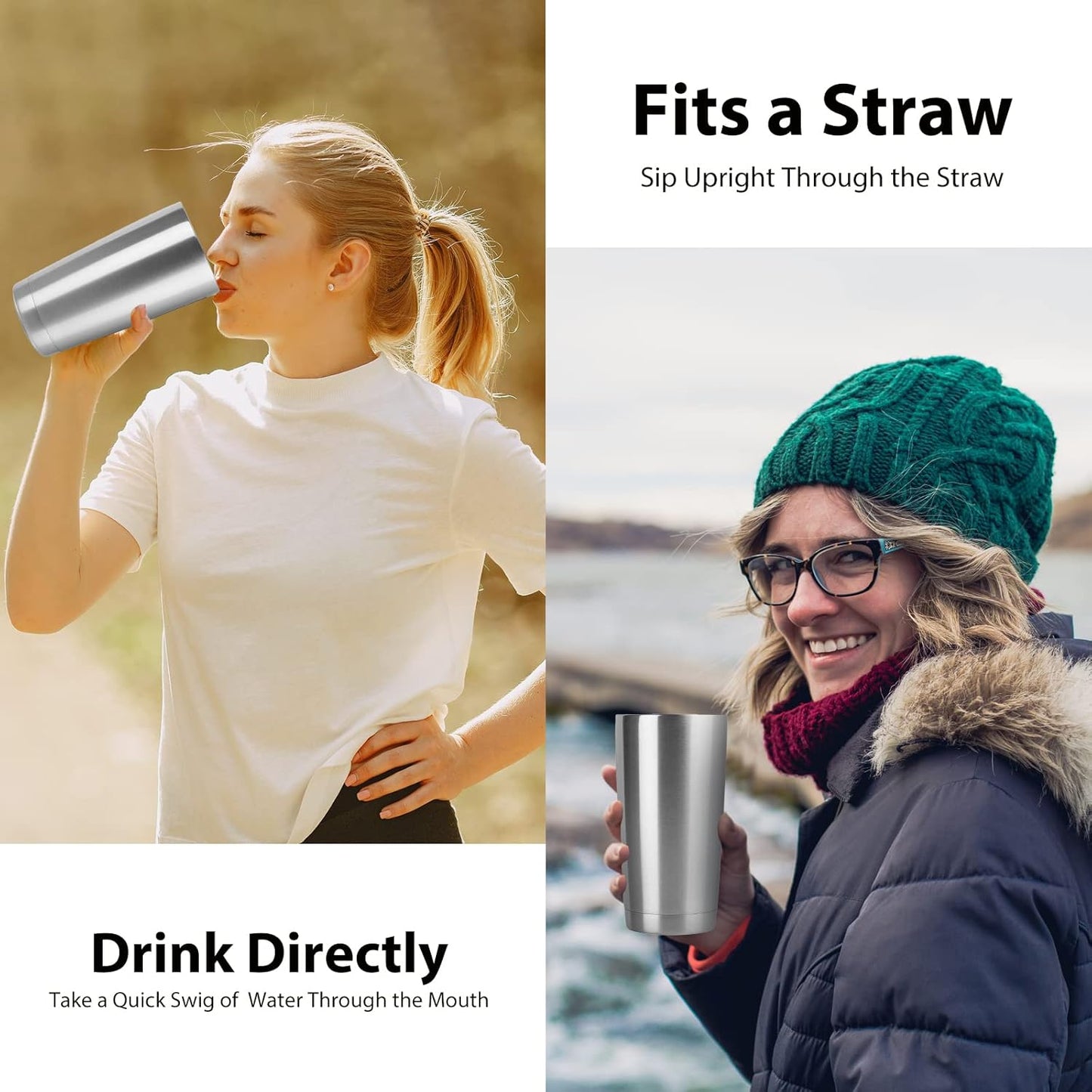 DOMICARE 20oz Stainless Steel Tumbler Bulk with Lid, Double Wall Vacuum Insulated Travel Mug, Powder Coated Coffee Cup, Stainless Steel, 4 Pack