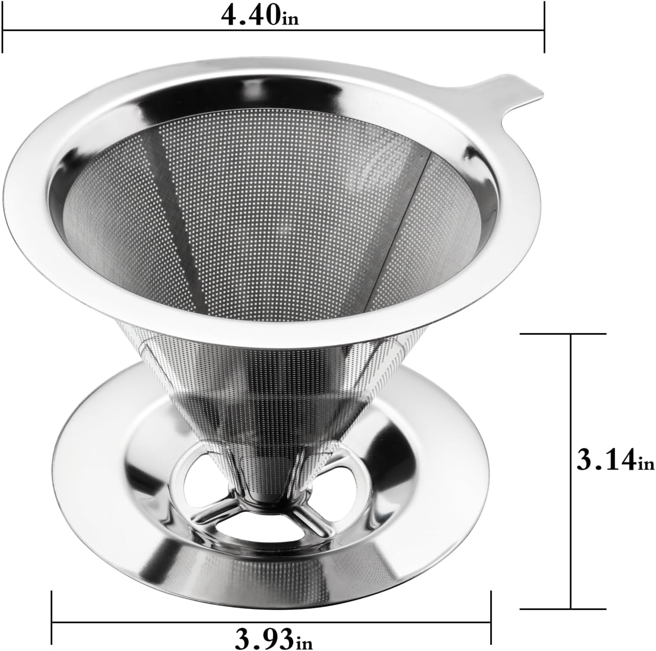 Pour Over Coffee Dripper Stainless Steel Coffee Filter Cone Coffee Filters Double Mesh Design Reusable
