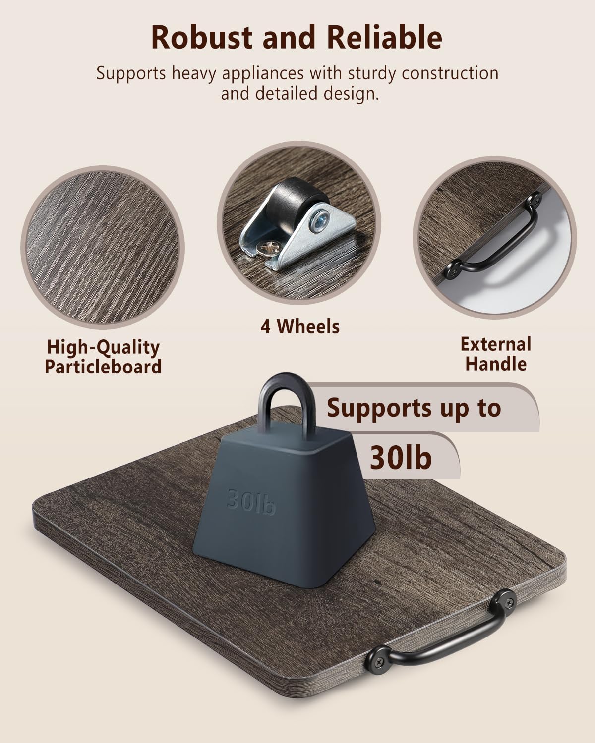 Appliance Slider, Sliding Tray for Coffee Maker, Coffee Pot Slider for Countertop, Kitchen Appliance Rolling Tray with Rubber Wheels, Medium - Long, Deep Gray (9.5” X 13”)