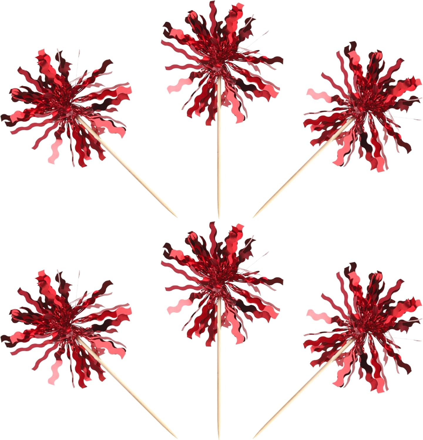 30 PCS Foil Firework Cupcake Toppers Sparkle Tinsel Cupcake Picks Happy Birthday Cake Toppers Drink Stirrers Cocktail Food Fruit Toothpicks for Baby Shower Birthday Party Decorations Supplies Red