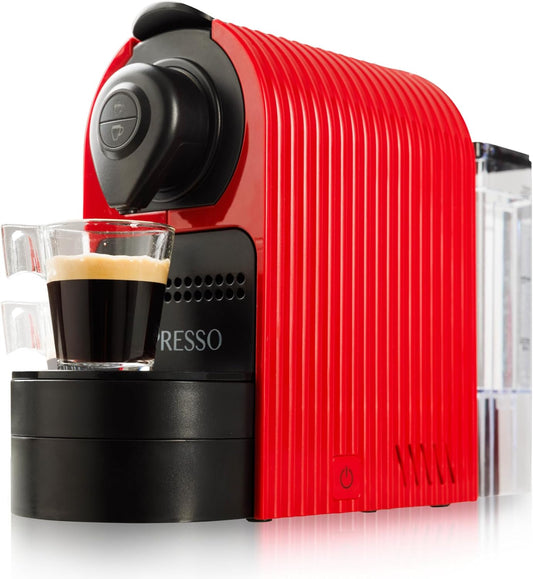 Mixpresso Red Espresso Coffee Machine – Compact 1400W Single Serve Coffee Maker Compatible with Nespresso OriginalLine Capsules, One-Touch Operation, 19-Bar Italian Pump, 27oz Water Tank