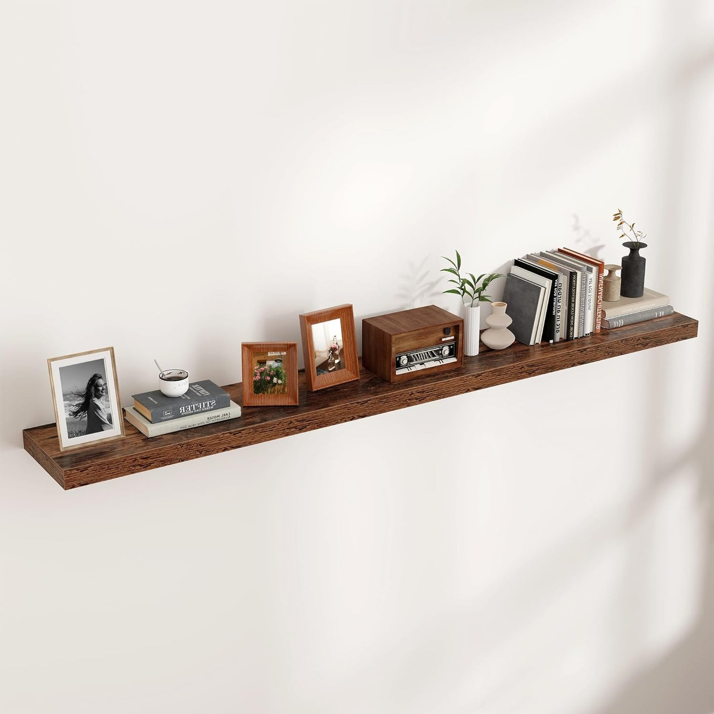 Floating Shelves for Wall, Large Wall Mounted Shelves with Invisible Brackets, Long Wood Floating Shelf for Living Room, Bedroom, Kitchen, (Brown, 72" W x 9" D x 1.5" H)