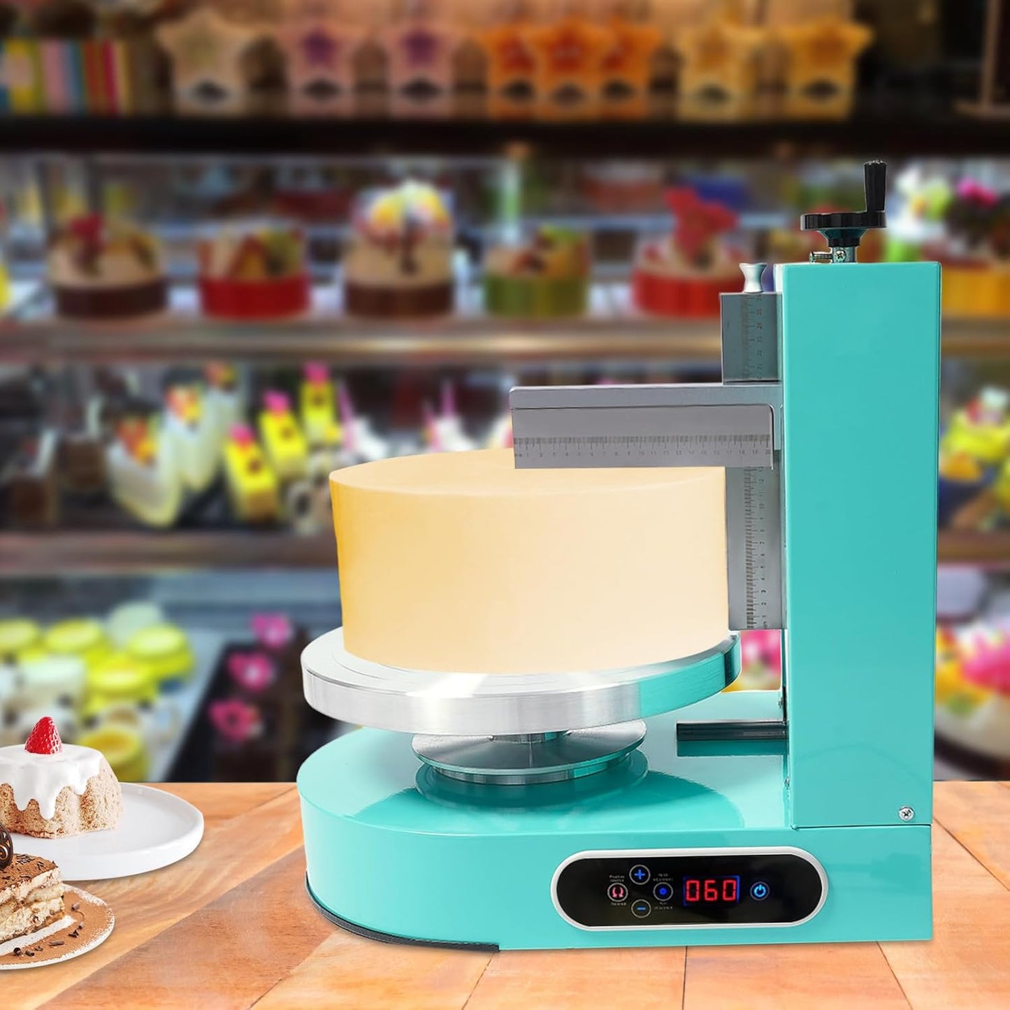 Cake Decorating Machine, 200W Electric Cake Cream Spreading Coating Machine with Adjustable Scraper, Turntable Cake Frosting Smoother, for 4-12in Cake, 60-320RPM (Green)