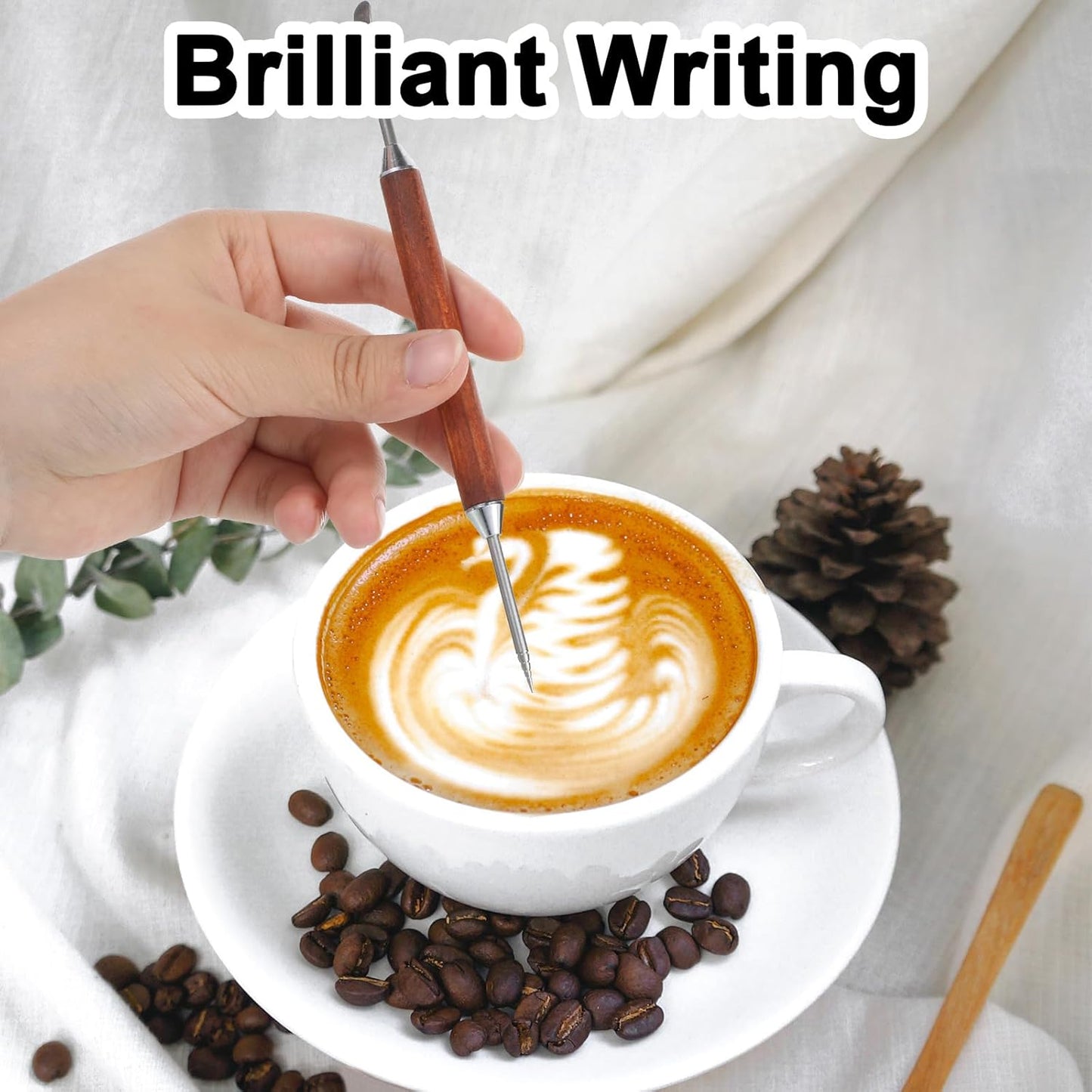 3 Pack Latte Art Pen Set Stainless Steel Latte Art Tools Coffee Drawing Tool with Wood Handle Double Ended Barista Accessories for Espresso Designs, Home and Cafe Use