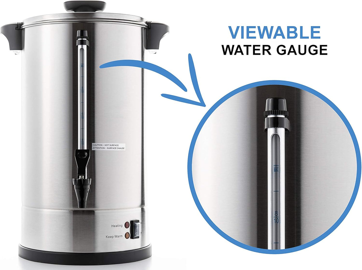 SYBO SR-CP-50B Commercial Grade Stainless Steel Percolate Coffee Maker Hot Water Urn for Catering, 50-Cup 8 L, Metallic