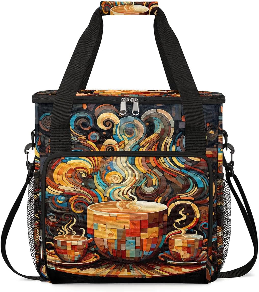 coffee beans cup cartoon Coffee Maker Carring Bag Travel Carrying Storage Tote Bag Compatible with Keurig K-Mini or K-Mini Plus Portable Single Serve Coffee Brewer Case with Pockets for K-cup Pods