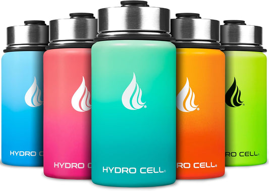 HYDRO CELL Stainless Steel Insulated Water Bottle with Straw - For Cold & Hot Drinks - Metal Vacuum Flask with Screw Cap and Modern Leakproof Sport Thermos for Adults (Mint/Green 14oz)