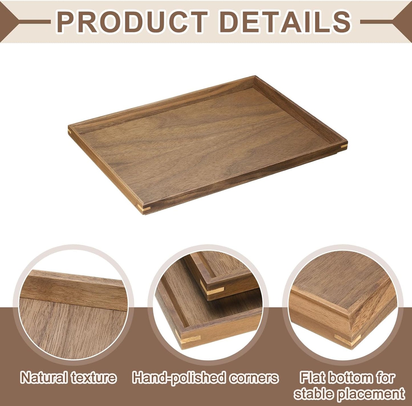 uxcell Bamboo Serving Tray, 12 x 8 Inch Rectangle Wooden Trays Portable Serving Platters for Food Fruit, Snacks, Bread, Vanity, Weddings, Picnics, Brown (Inner Slant)