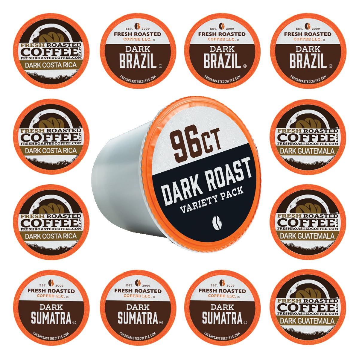 Fresh Roasted Coffee, Dark Roast Variety Pack, K-Cup Compatible, 96 Pods