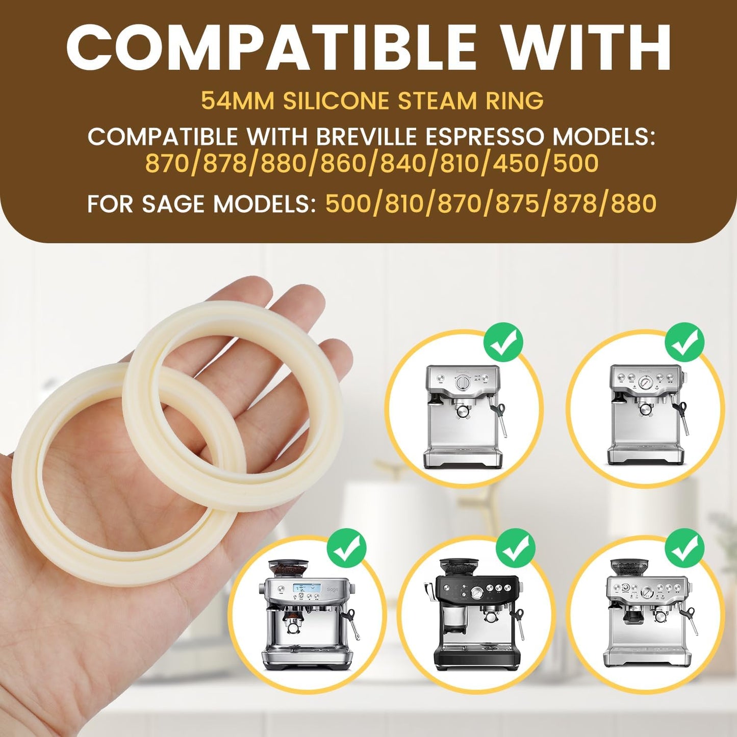4 Pcs 54mm Silicone Steam Ring Replacement Gasket for BrevilleEspressoMachine878/870/860/840/810/500/450/Sage 500/870/875/880/810/878, No BPA Grouphead Gasket