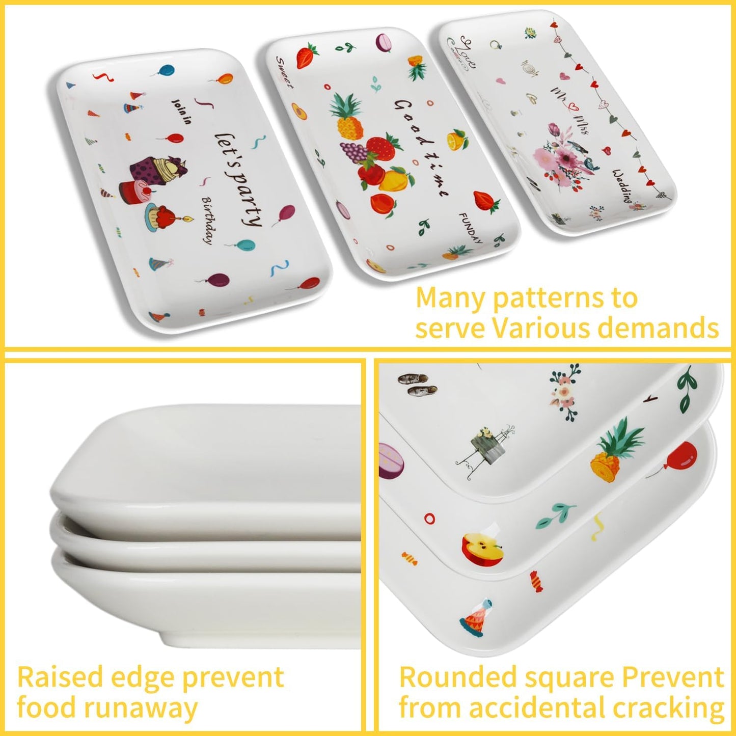 HAPPY KIT 3 Tier Serving Tray Set and Tiered Tray Stand,12 Inch Widened Porcelain Platters with Freely Combinable Rack,Decor Cupcake Stand for Christmas Party Display,Dessert Trays Collapsible