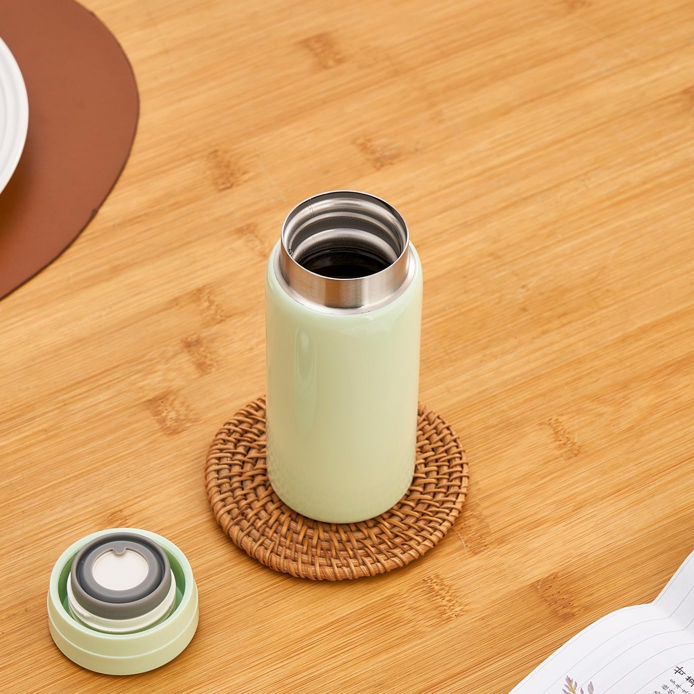 Mini Thermos Cute Water Bottle - 7 oz Tiny Insulated Vacuum 18/10 Stainless Steel Small Flask - Leak Proof & Spill Proof & Keeps Cold and Hot for Drink, Coffee, Tea - Light Green