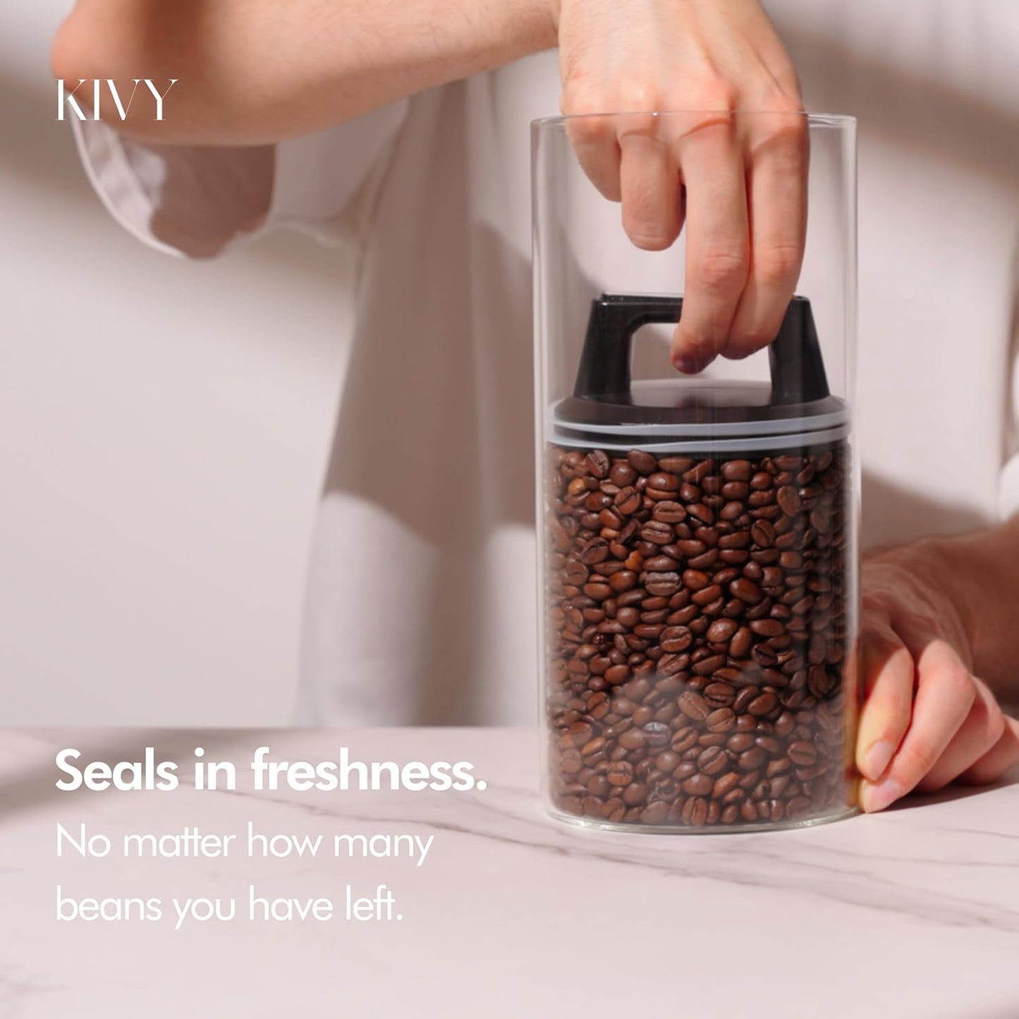 KIVY Vacuum Coffee Canister - Push Lid Preserves Coffee Aroma & Oil - Stainless Steel Airtight Coffee Canister - Container for Ground & Coffee Bean Storage - Removes Excess Air