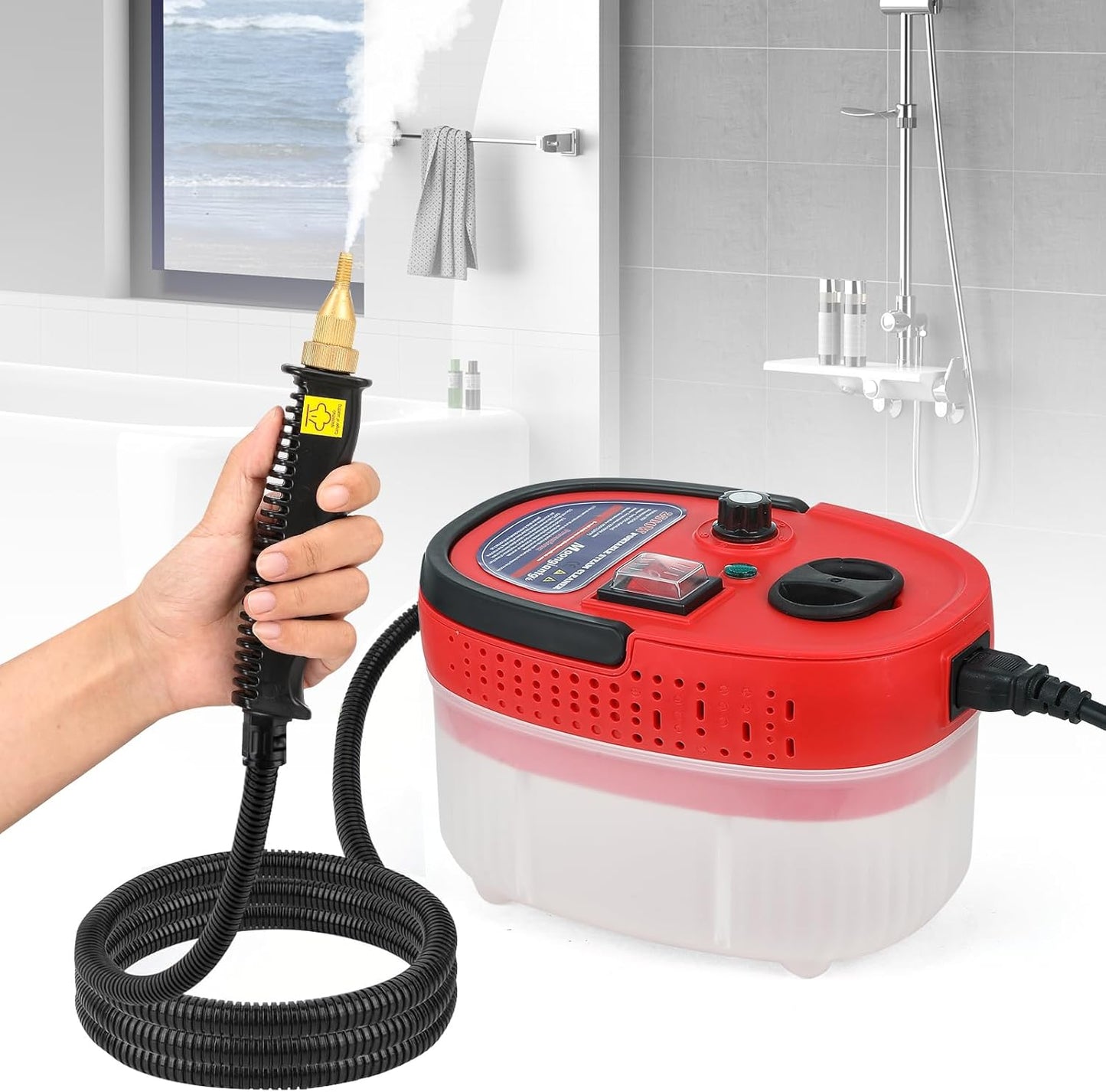 Moongiantgo Handheld Steam Cleaner, 2500W High Pressure Steamer for Cleaning, Portable Pressurized Cleaning Machine for Home Kitchen Car Detailing Grout Tile Bathroom with 1200ml Water Tank (Red)