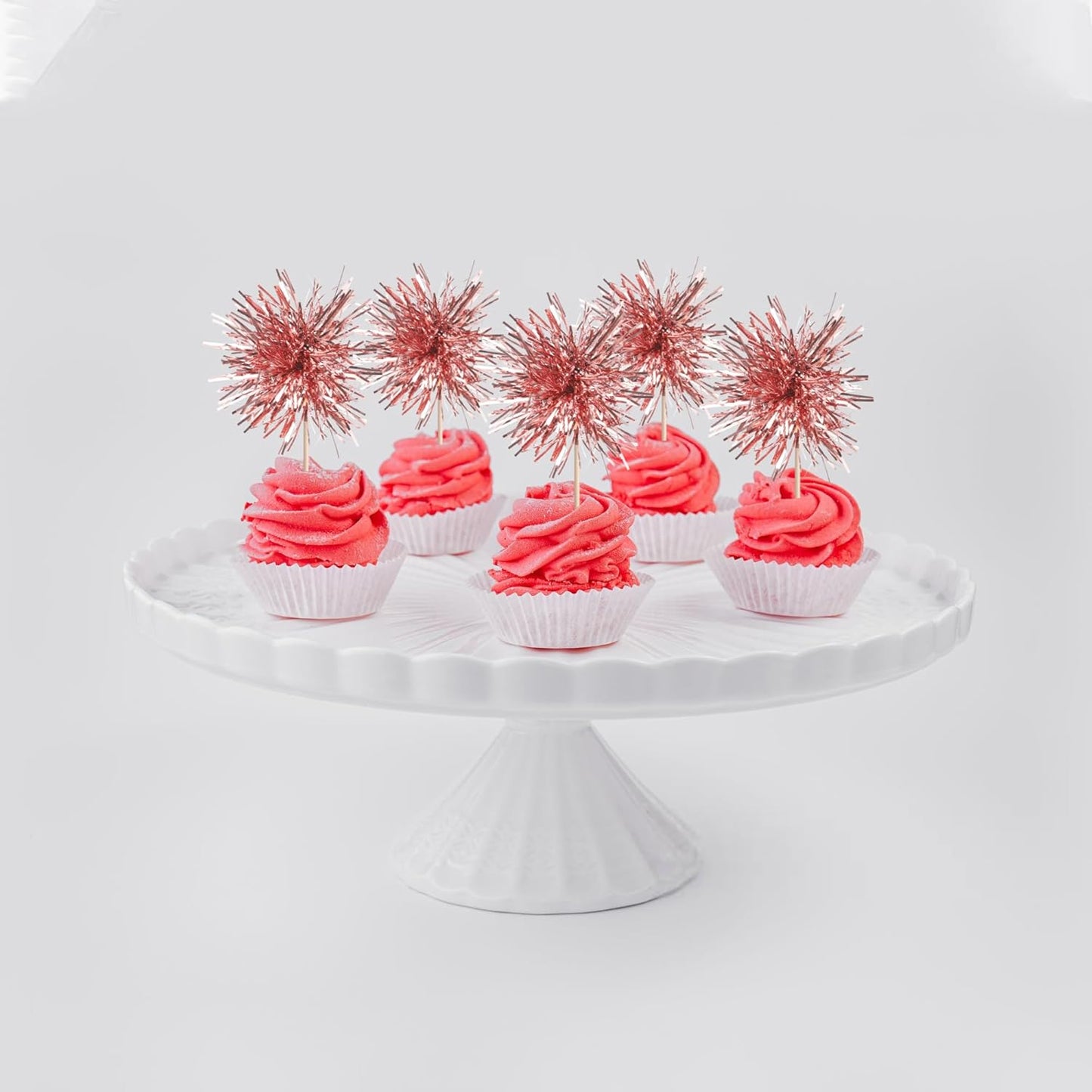 40 PCS Foil Firework Cupcake Toppers Rose Gold Sparkler Cupcake Picks Sparkle Tinsel Fireworks Decorations Cocktail Fruit Toothpick for Firework Theme Birthday Wedding Graduation Party Decor Supplies