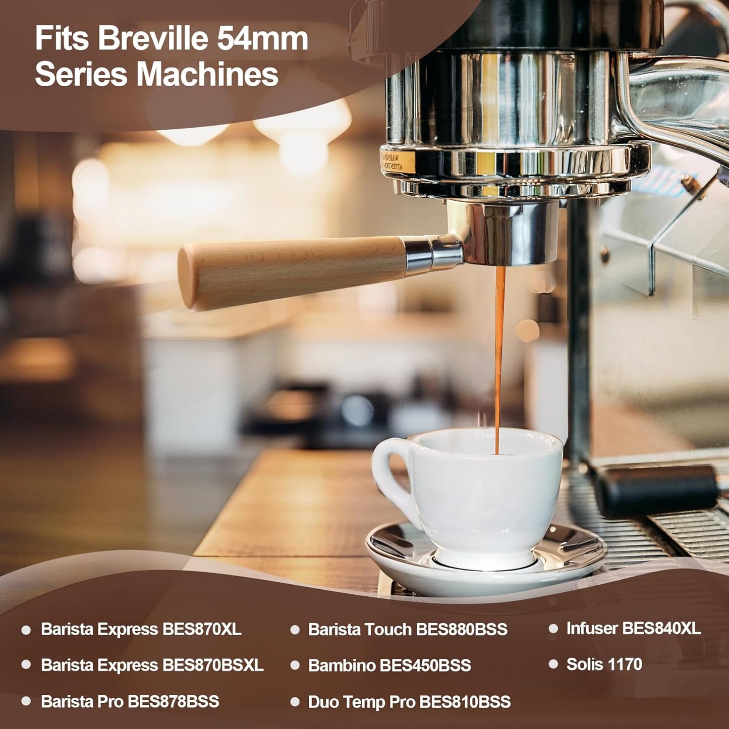 54 mm Bottomless Portafilter with Puck Screen, 3 Ears Espresso Portafilter Compatible with Breville Barista Express Machines,Stainless Steel Por tafilter and Maple Handle