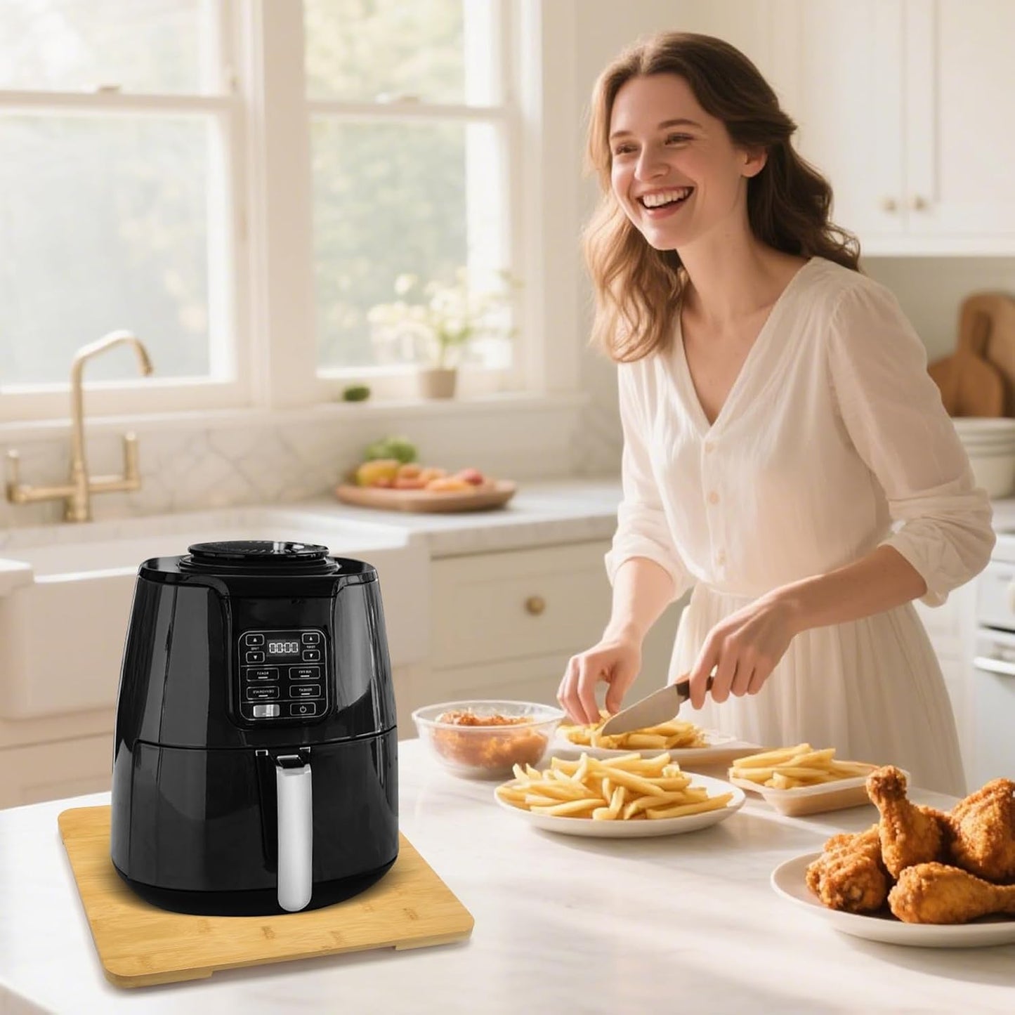 360° Rolling Tray Bamboo Appliance Slider for Kitchen Appliances, Coffee Maker Mat Tray for Countertops Sliding Tray for Coffee Maker Appliances Mat Easily from Under The Cabinet Natural11.6×13.9