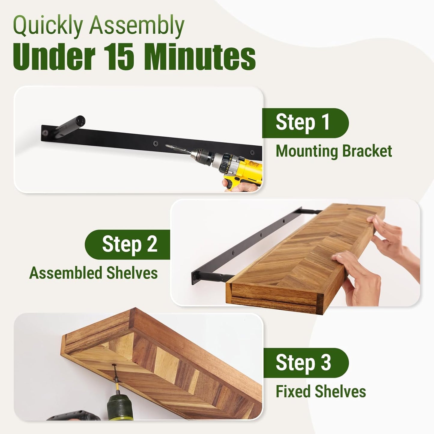 48" Rustic Farmhouse Floating Shelves – Set of 2 Acacia Wood Shelves for Stylish Wall Decor in Kitchen, Bathroom, and Office, Unique Chevron Pattern, 48x8x1.5 Inches - Set of 2 - DIY