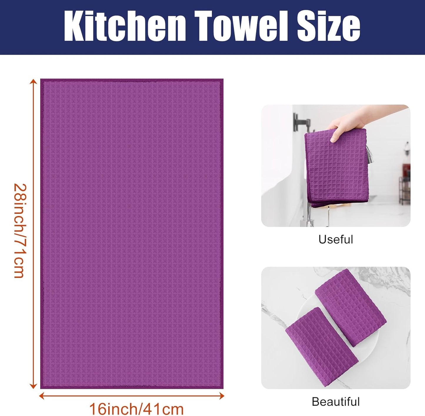 Homaxy Microfiber Waffle Weave Kitchen Towels, 16 x 28 Inch Ultra Absorbent and Solid Color Dish Towels, 4 Pack, Purple