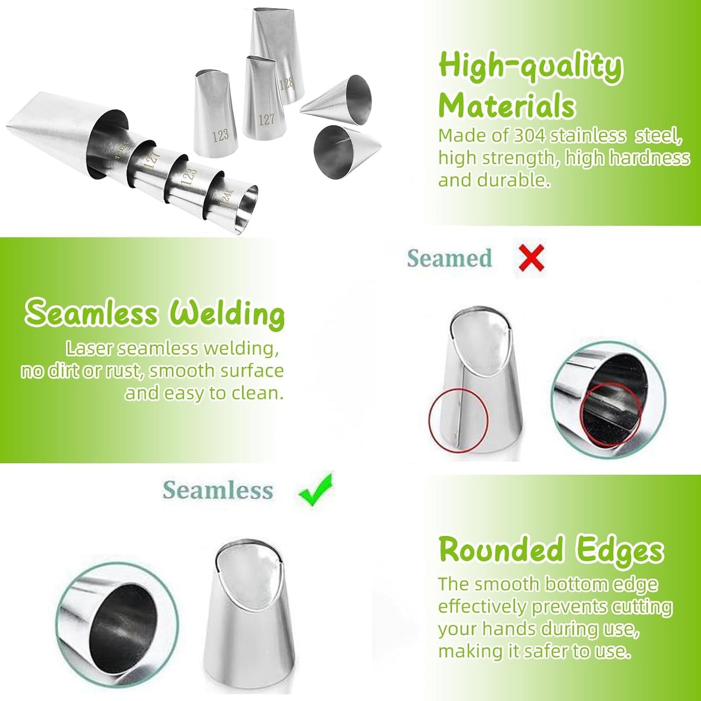 23 pcs Icing Piping Tips（with 8rose flower piping tips 2 Flower Nails 1 Flower Lifter 1Cake Decorating Tips Brush 5 Piping Bags & 6 pastry bag ties）Cake Decorating Tool Kit Petal Icing Tips