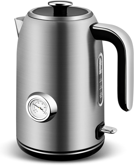 Pukomc Electric Kettle,1.7L Stainless Steel Electric tea kettle with Temperature Gauge, Fast Boiling, Auto Shut - off, BPA - Free, Boil - Dry Protection, (Silver)