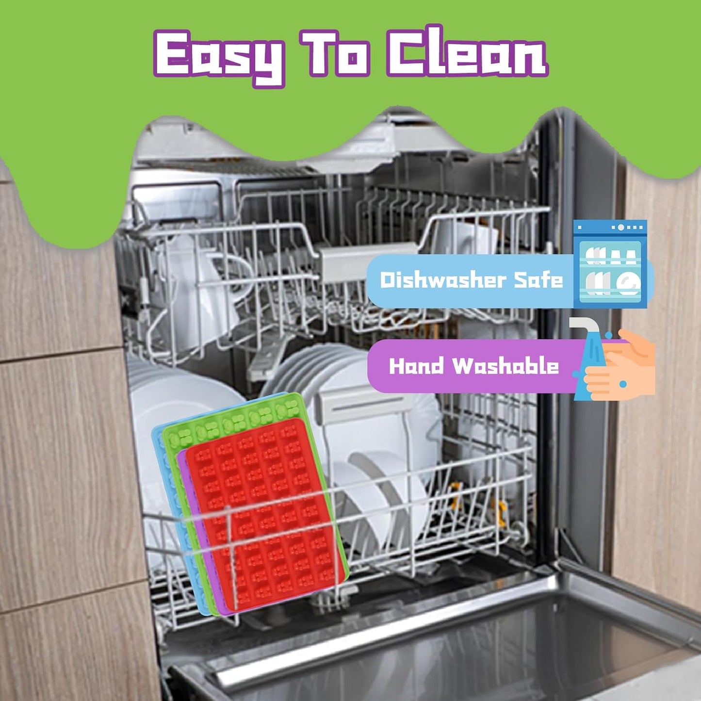 Two Different Sizes Gummy Bear Candy Molds, Set of 4 Non-Stick Silicone Candy Chocolate Gummy Molds with 2 Droppers