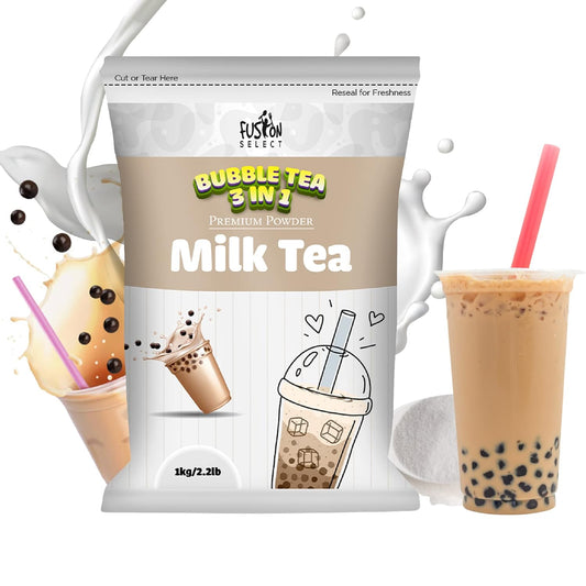 Fusion Select 2.2lb Boba Milk Tea Flavored-3-in-1 Drink Powder with Cream & Sugar - Instant Pre-Mixed Beverage for Hot or Cold Blends or Yummy Frappes