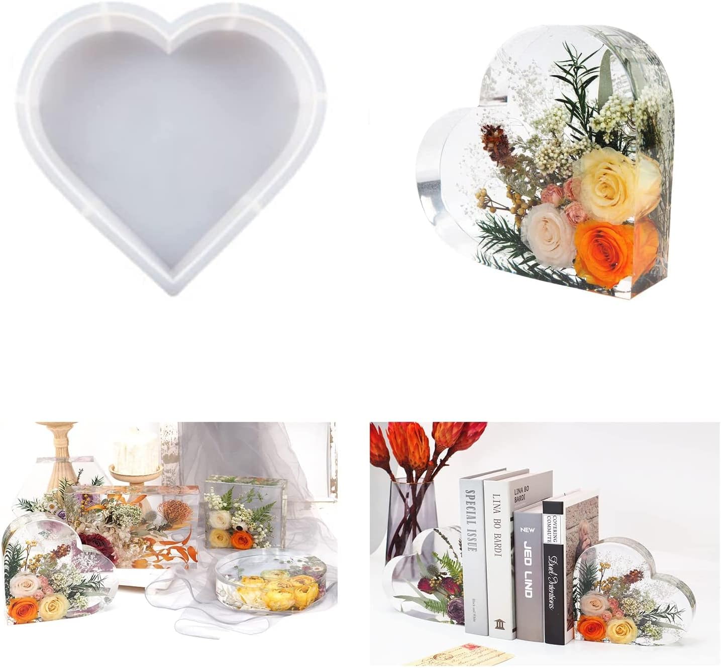 Resin Silicone Molds Large Heart Hexagon Resin Molds Deep Epoxy Resin Mold for Flowers Preservation Resin Art Resin Casting DIY (A-Heart)