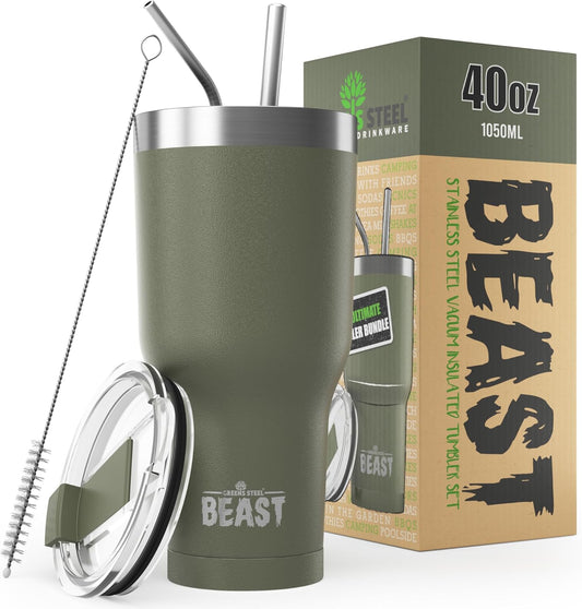 Beast 40 oz Tumbler Stainless Steel Vacuum Insulated Coffee Ice Cup Double Wall Travel Flask (Army Green)