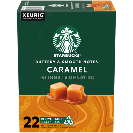 Starbucks K-Cup Coffee Pods, Caramel Naturally Flavored Coffee For Keurig Brewers, 100% Arabica, 1 Box (22 Pods)
