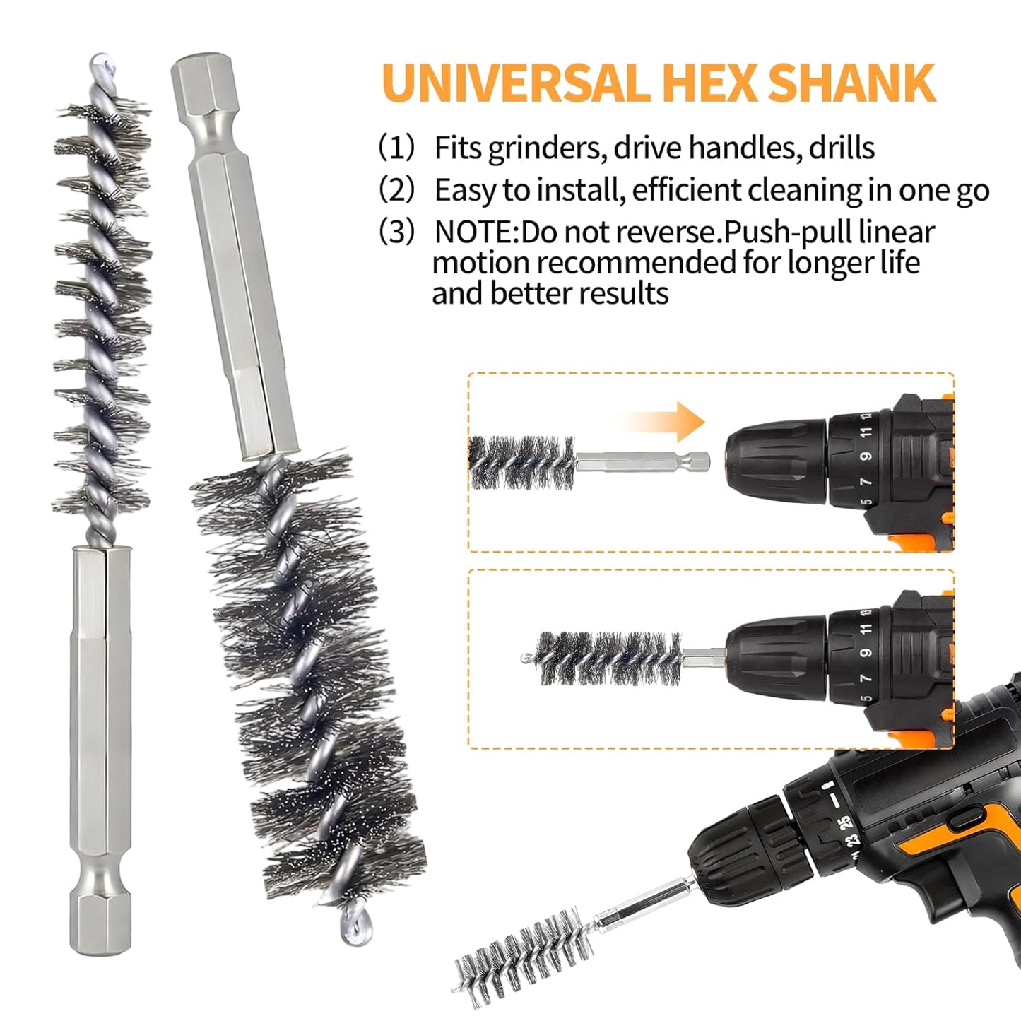 Bore Brush for Drill – 6pcs Stainless Steel Wire Tube Brush in Different Sizes, Twisted Wire Cleaning Brush with 1/4" Hex Shank, bore Brush Copper Pipe Cleaner for Power Drill & Tube Cleaning