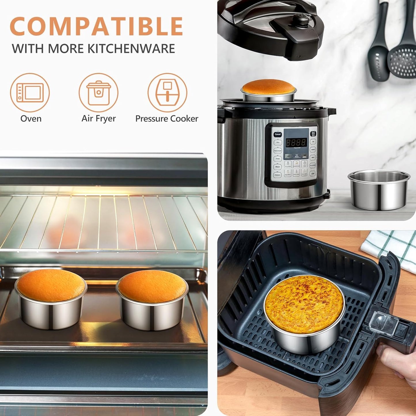 4 Inch Cake Pan Set of 4, Removable Bottom & Easy Releasing Mini Cake Pan, 304 Stainless Steel Round Cake Pan, Leakproof & Nonstick Small Cake Baking Pans, Non-Toxic & Healthy