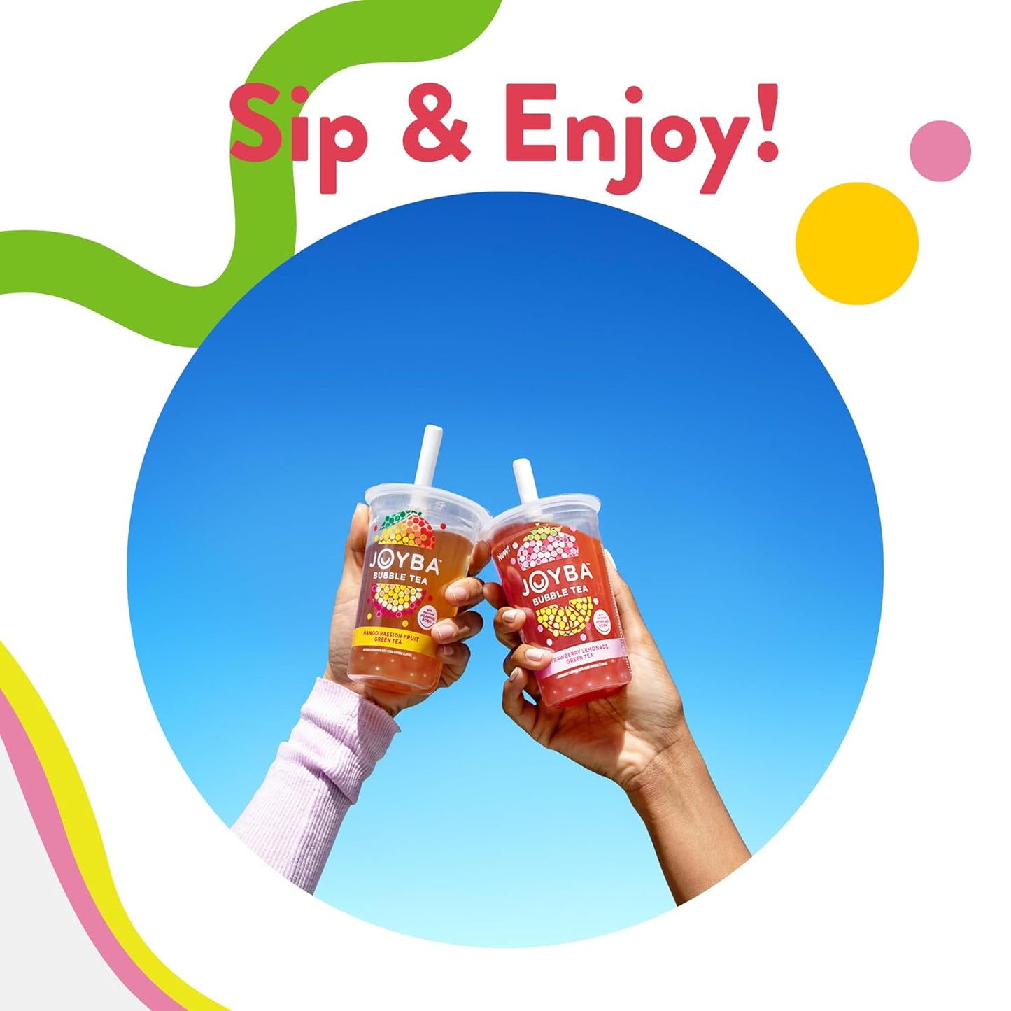 Joyba Bubble Tea Strawberry Lemonade Green Tea, 6 Pack, 12 fl. oz. Cups