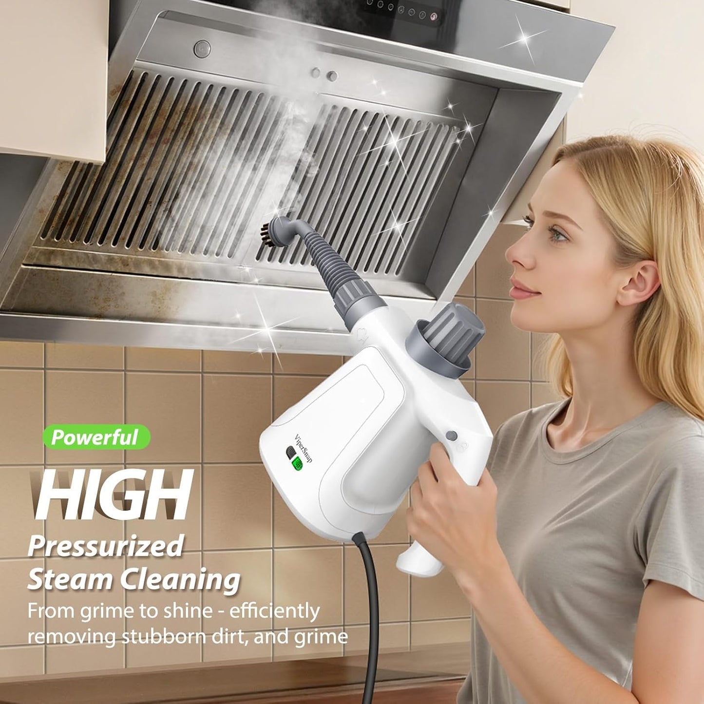 Steam Cleaner, 15.2OZ Hands-free Steamer for Cleaning with 14PCS Accessories & Safety Lock, Chemical-Free Pressurized Handheld Steam Cleaner for Home, Car, Furniture, Grease, Grout, Floor