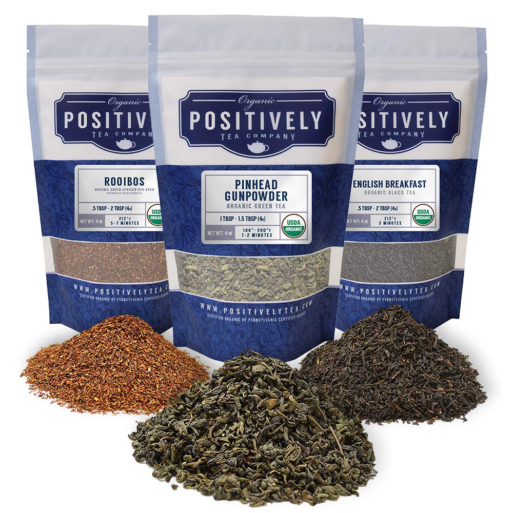 Organic Positively Tea Company, Tea Variety Sampler, Loose Leaf, 4 Ounce, 3 Pack