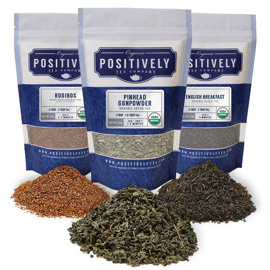 Organic Positively Tea Company, Tea Variety Sampler, Loose Leaf, 4 Ounce, 3 Pack