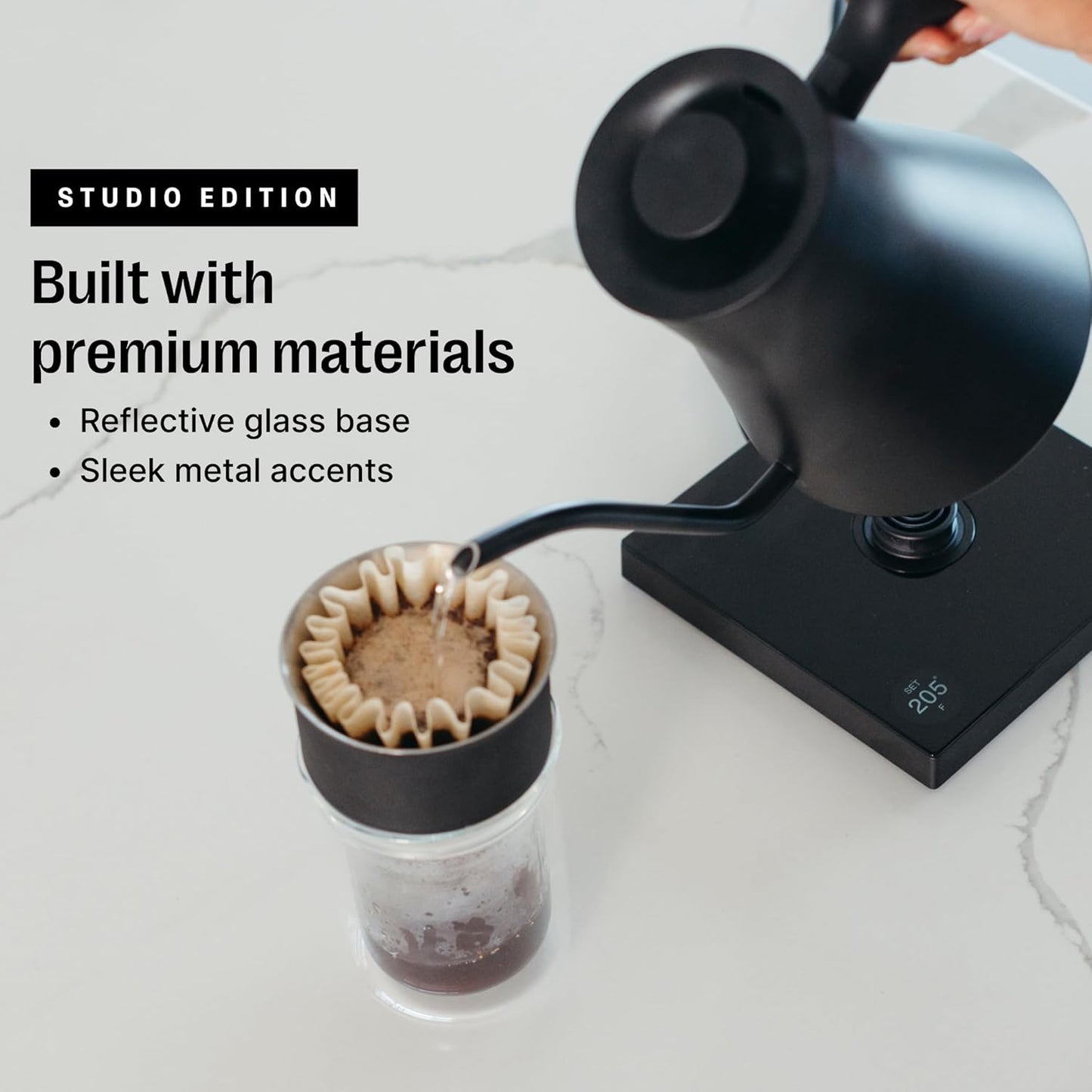 Fellow Stagg EKG Pro Studio Edition Electric Gooseneck Kettle - Pour-Over Coffee, Tea, Quick Heating, Precise Temperature Control, Scheduling, Built-in Brew Timer-Matte Black with Walnut Handle, 0.9 L