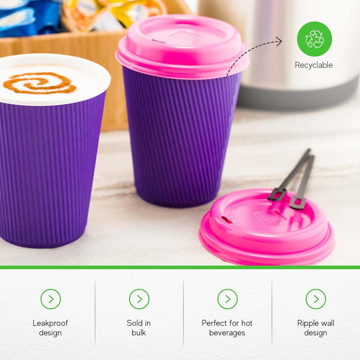 Restaurantware-12 Ounce Disposable Coffee Cups, 500 Ripple Wall Hot Cups For Coffee - Lids Sold Separately, Rolled Rim, Royal Purple Paper Insulated Coffee Cups, For Hot Coffee, Tea, And More