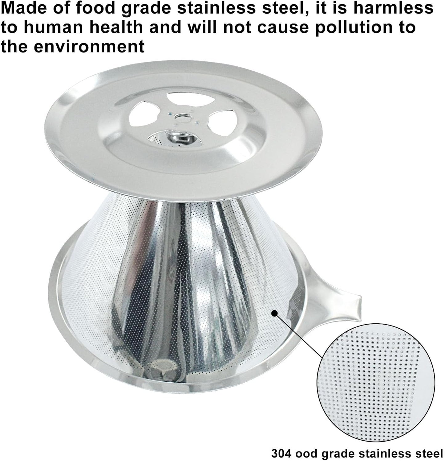 Waziaqoc Pour Over Coffee Dripper, Slow Drip Paperless Coffee Filter, Stainless Steel Pour Over Coffee Maker for 1-4 Cups Brew, Double Mesh Design of Manual Reusable Cone Filter