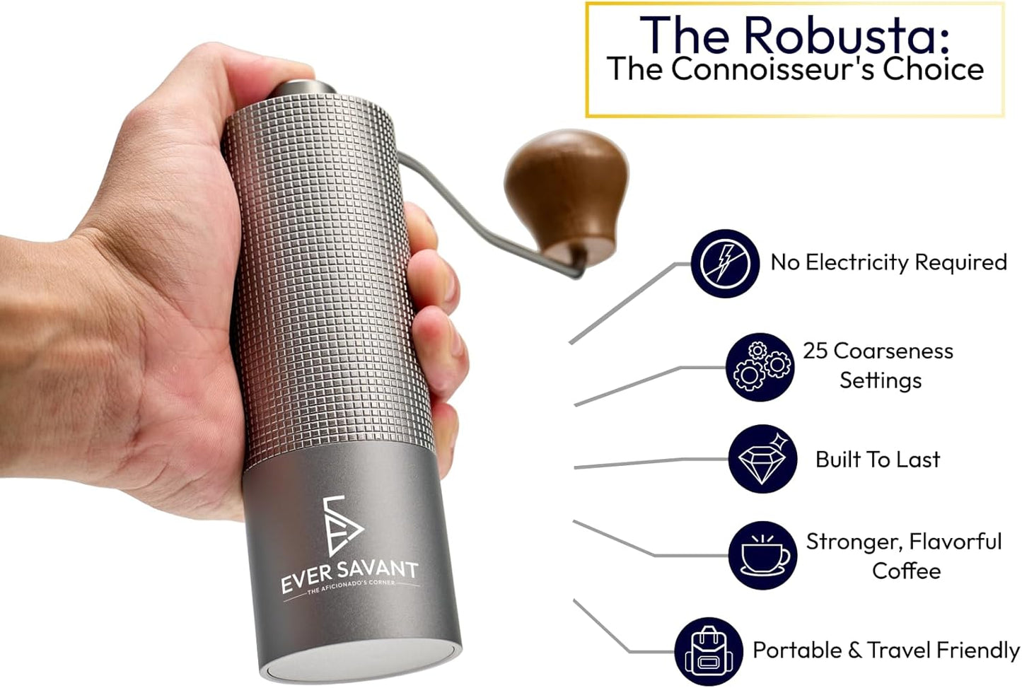 Manual Coffee Grinder - Conical Stainless Steel Burr - 25 Setting Adjustable Grind - Espresso, Drip, French Press-Home/Office/Travel Handheld Portable Coffee Bean Grinder - 25g Capacity