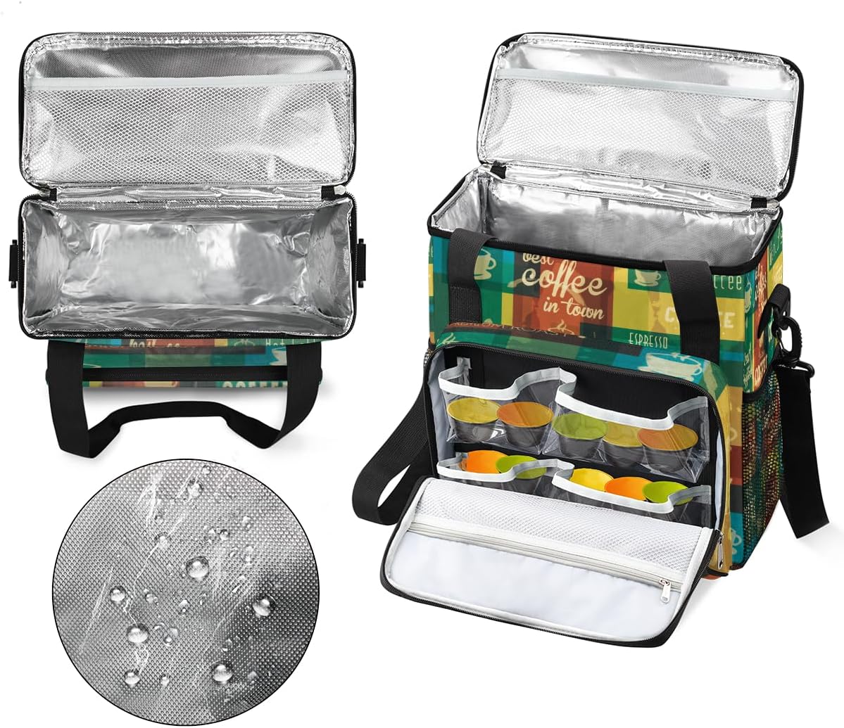 Rainbow Coffee Coffee Maker Carring Bag Coffee Typographic Travel Carrying Storage Tote Bag Compatible with Keurig K-Mini or K-Mini Plus Portable Single Serve Coffee Brewer Case with Pockets for K-cup Pods