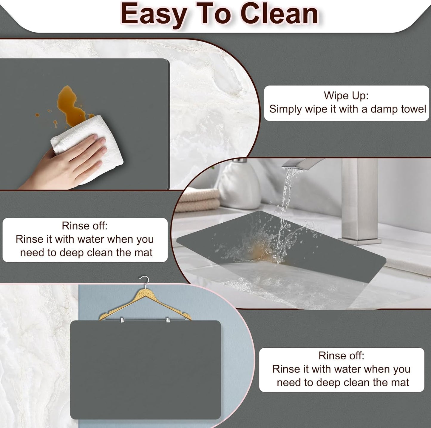 Dish Drying Mat for Kitchen, 15.7’’ X 17.7’’ Coffee Bar Mats for Countertop Fit Under Coffee Maker, Hide Stain Rubber Backed Espresso Machine Absorbent Drying Pad, Gray