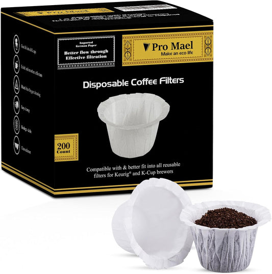 Pro Mael Disposable K Cup Filters, Coffee Filter Paper for Keurig Brewers Single Serve 1.0 and 2.0, Use with Reusable K Cup Pods (200 Count, White)