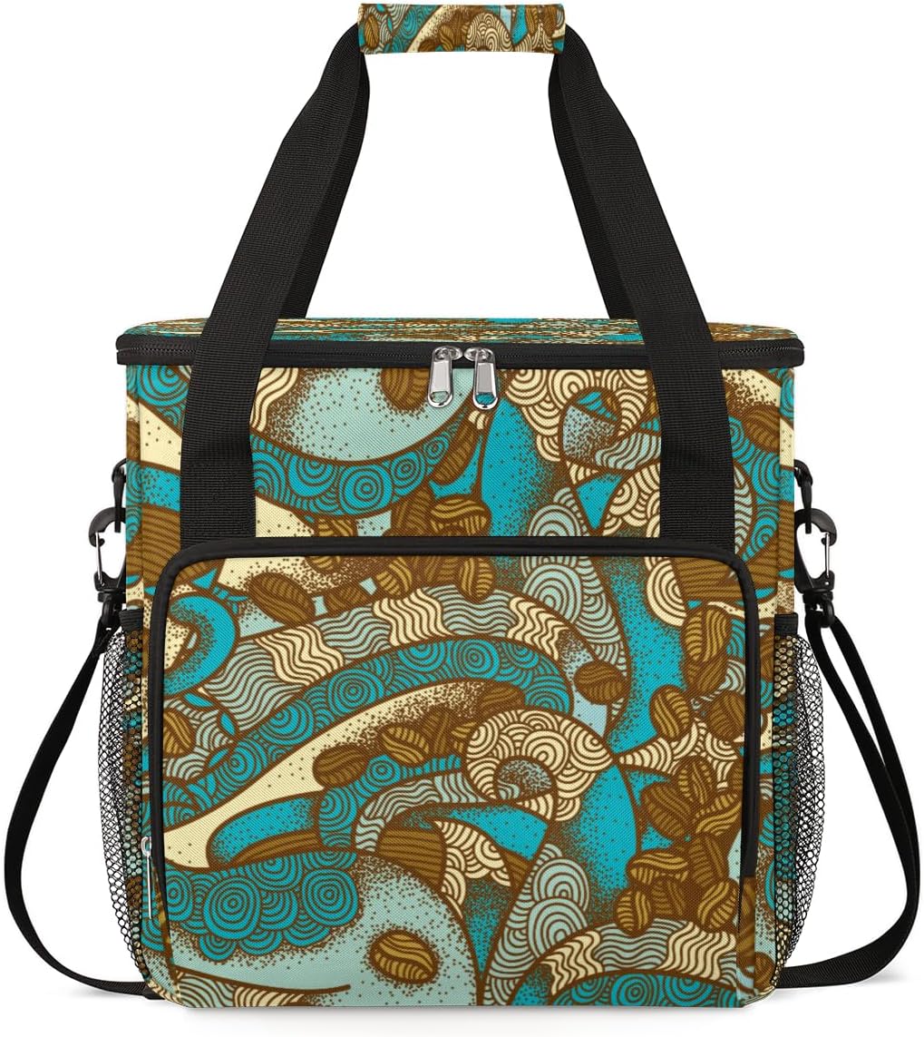 Vintage Boho Coffee Bean Maker Carring Bag Travel Carrying Storage Tote Compatible with Keurig K-Mini or Plus Portable Single Serve Brewer Case Pockets for K-cup Pods