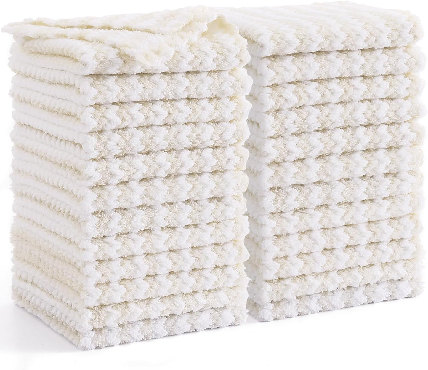 Homaxy 24 Pack Kitchen Dish Cloths, Ultra Soft and Absorbent Dish Towels, Reusable Fast Drying Microfiber Cleaning Cloth, Coral Velvet Wave Design No-lint, 10 x 10 inches, Beige