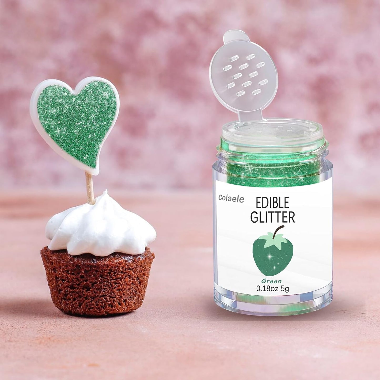 Green Edible Glitter Glimmer Powder for Cakes Drinks - Colaele 5 grams Food Grade Luster Dust Metallic Food Decorating Sprinkle Disco Brew Dust for Cake Decorations Wine Beverage Candy Dessert, Vegan