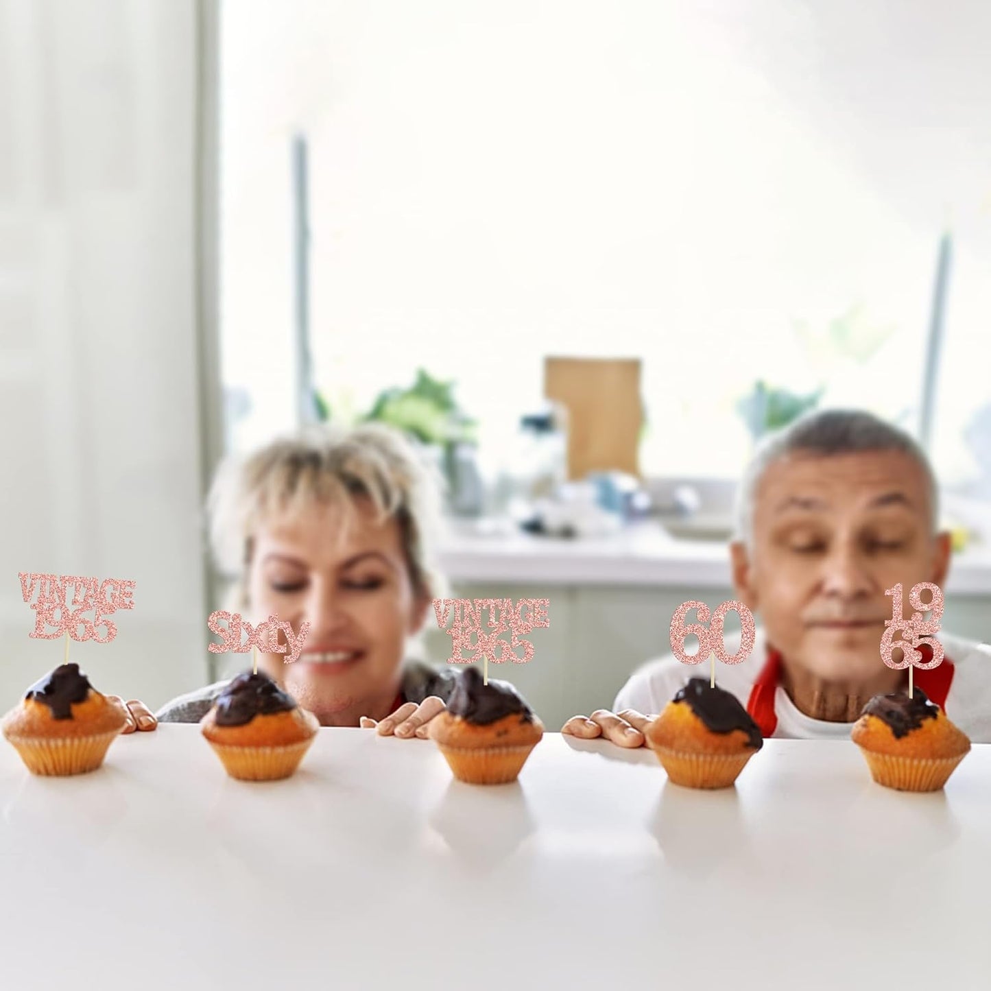 Gyufise 24Pcs 60th Birthday Cupcake Toppers Cheers to 60 Fabulous Sixty Cupcake Picks Vintage 1965 Decorations for 60th Birthday Wedding Anniversary Party Cake Decorations Supplies Rose Gold