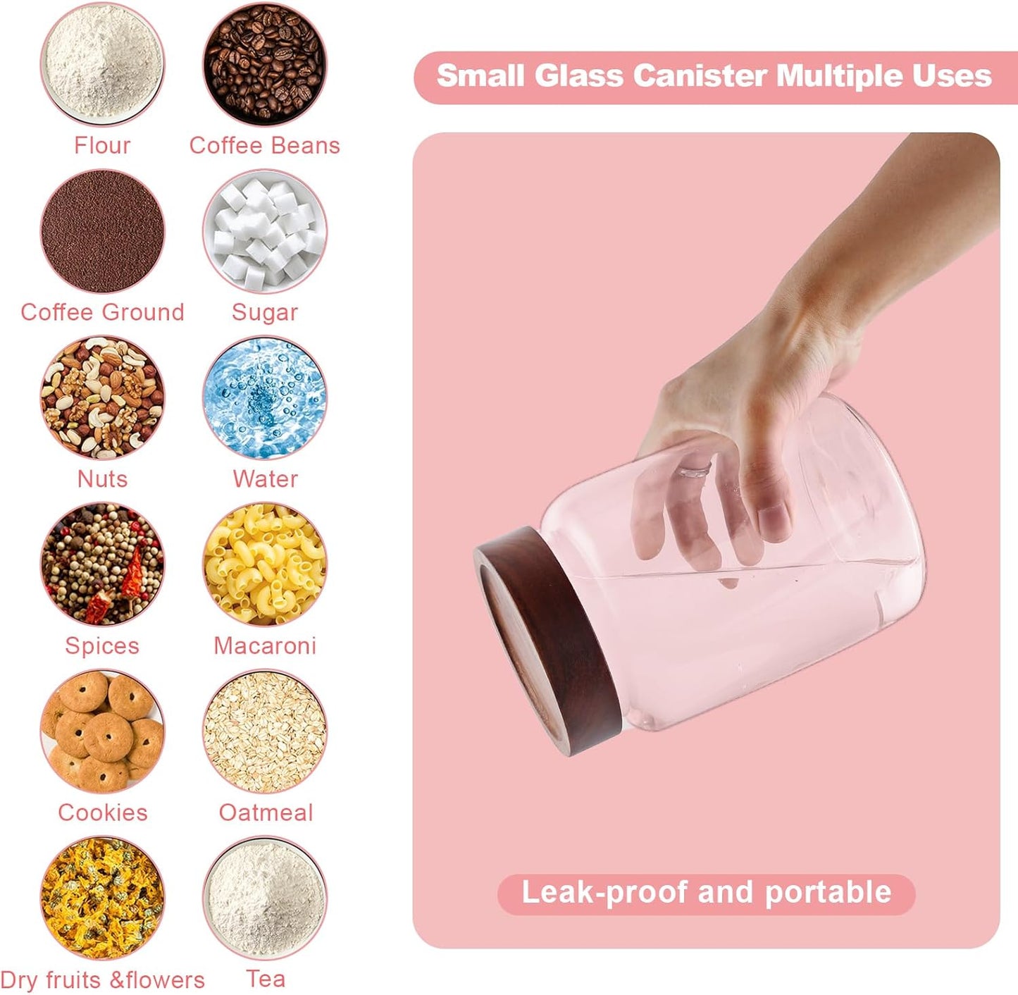 Glass Spice Jar Coffee Sugar Container Airtight Glass Jar Food Storage Canisters Bottle for Kitchen Seasoning Tea Herb Overnight Oats Bar Parfait Snacks (1200ml(40oz)-2 pack)