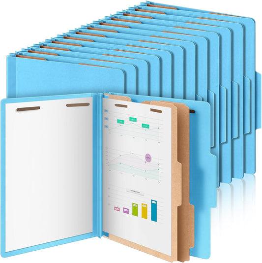 36 Pcs Classification Folders Letter Size, 2 Divider Pressboard File Folders with 3. 5 Inch Expansion, 2 Prongs Fastener, Heavy Duty Office File Organizers for Teachers, Medical (Blue)